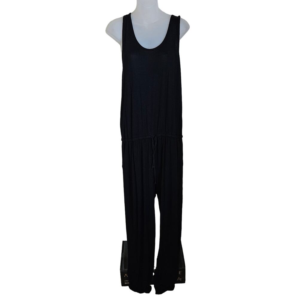 aerie OFFLINE Jumpsuit L Drawstring Waist Black Baggy Racerback Tank Loungewear